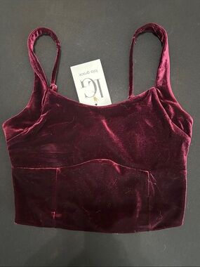 Lola Grace Velvet Crop Tank Top in Burgundy Small